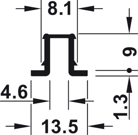 Tekli kılavuz ray, Alt, Hafele Slido F-Line11 12A, Infront