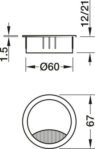 Häfele Kablo kapağı ⌀ 67 mm - 60 mm Paslanmaz çelik etkisi 631.31.012