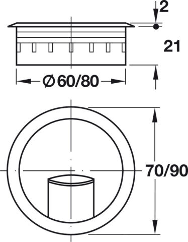 Häfele Kablo kapağı Delik çapı ⌀ 60 veya 80 mm 60 mm Paslanmaz çelik renkli 631.35.002