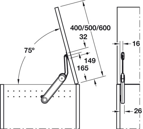 Häfele Kalkar kapak Maxi up ahşaptan yapılmış ≤18,8 kg, Örnek ölçüm tablosunu 373.85.702