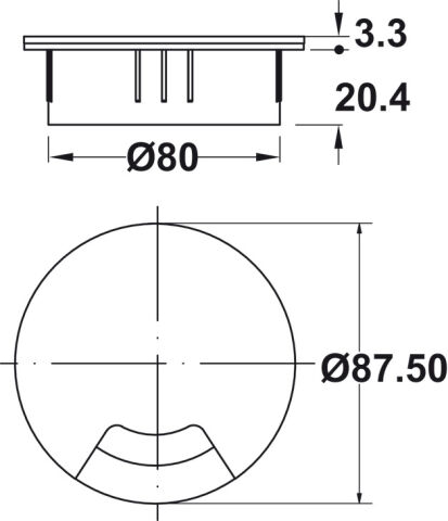 Häfele MİNO Kablo Kapağı Bastırılarak Plastik 80 mm Gri 631.35.175
