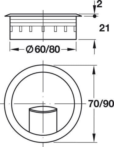 Häfele Kablo kapağı Delik çapı ⌀ 60 veya 80 mm Beyaz alüminyum RAL 9006 631.35.204