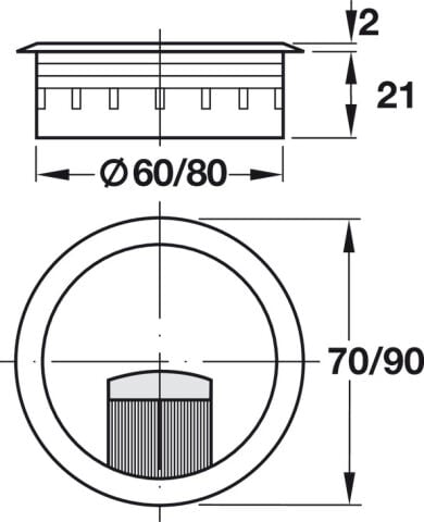 Häfele Kablo kapağı yuvarlak 70 veya 90 mm - 80 mm 631.35.214