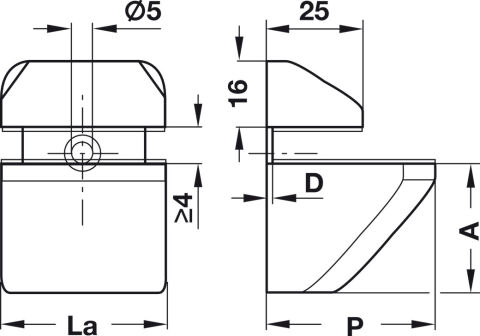 Häfele Kelepçeli raf desteği Ahşap ve cam raf destekleri 25x40x41 mm 284.00.221