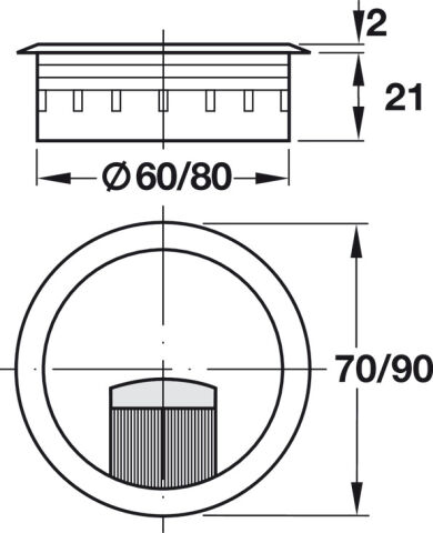 Häfele Kablo kapağı yuvarlak 70 veya 90 mm - 80 mm Siyah 631.35.314
