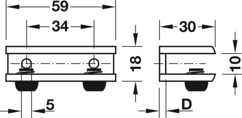 Häfele Kelepçeli raf desteği ahşap ve cam için 59x30x18 mm 284.02.243