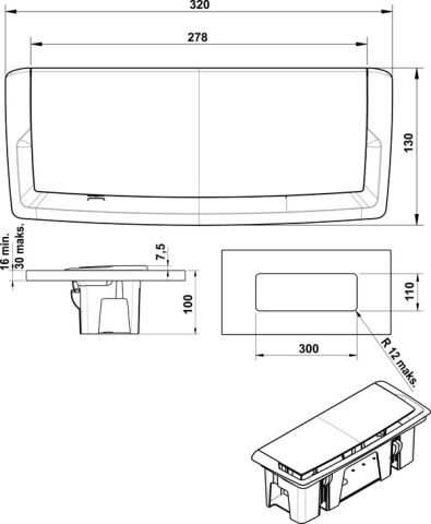 Häfele BASKET Priz Sistemi 2 x Priz 2 x RJ45 Mat Krom 631.49.980