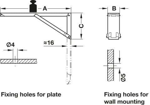Häfele Braket Katlanır - 250x25x85 mm 25 mm 85 mm Sarı Kromaj 30 kg 287.41.906