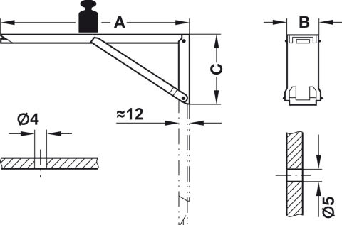Häfele Braket Katlanır - 380x25x120 mm 25 mm 120 mm Sarı Kromaj 30 kg 287.41.915