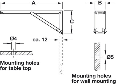 Häfele Braket Katlanır - 380x25x120 mm 25 mm 120 mm Sarı Kromaj 30 kg 287.41.915
