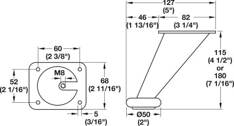 Häfele Mobilya ayağı yükseklik ayarı yok plakalı 180 mm Mat nikel 634.35.602