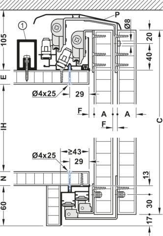 Çift Taşıyıcı Ray, Hafele Slido F-Line44 80A için