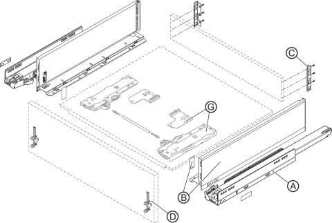 Hafele Çekmece yan ray sistemi, Blum Legrabox pure