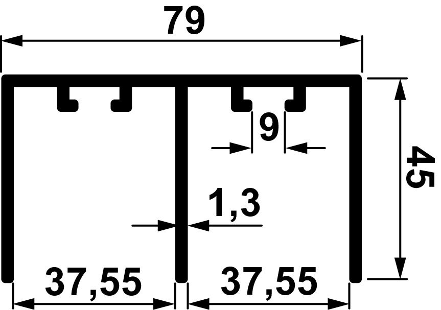 Häfele MULTISOFT 60 Ahşap Kayar Kapak Ray İkili Üst Ray 3,500 mm Alüminyum Renkli Eloksal 402.37.613