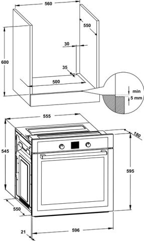Häfele CONTEMPO Ankastre Fırın 60 cm 7 Programlı 60 596 mm 595 mm Paslanmaz çelik-Fırçalı 533.09.401