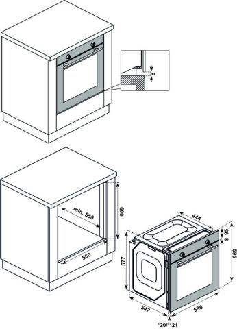 Häfele ORION Ankastre Fırın 60 cm 10 Programlı 73 595 mm Parlak cam 550 mm 240 V 2,500 W 533.09.413