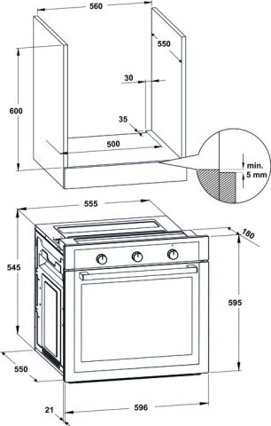Häfele LUCE Ankastre Fırın 60 cm 7 Programlı 60 Litre 595 mm Parlak cam 550 mm 240 V 2,3 533.09.441