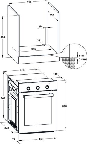 Häfele VEGA Ankastre Fırın 45 cm 6 Programlı 45 Litre 450 mm 595 mm Parlak cam 550 mm 240 533.09.450