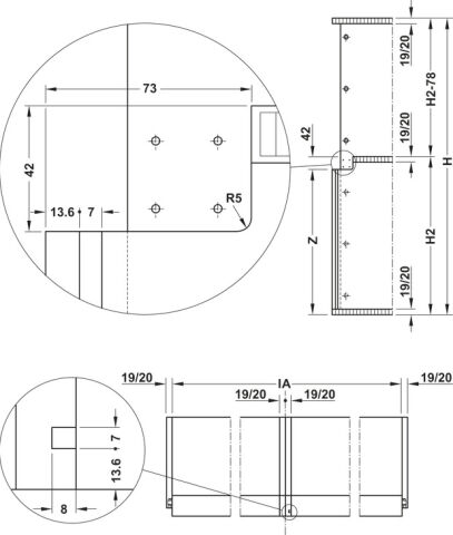 Häfele Kayar kapak donanımı Finetta Up+Down 23 VF 2 Set 882–1,178 mm 403.25.083