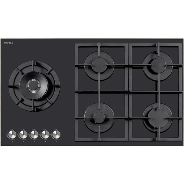 Hafele GOURMET Hob gas 90cm 4G1W black glass