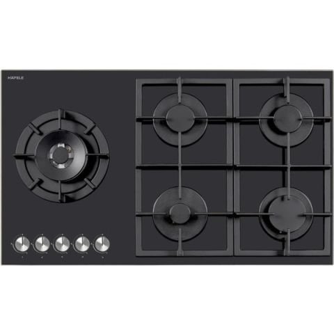 Hafele GOURMET Hob gas 90cm 4G1W black glass