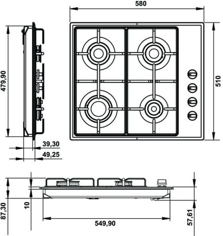 Häfele ETERNAL Ankastre Ocak 60 cm Paslanmaz Çelik 4 580 mm 100 mm Inox 240 V 1x2,9 k W 533.09.801