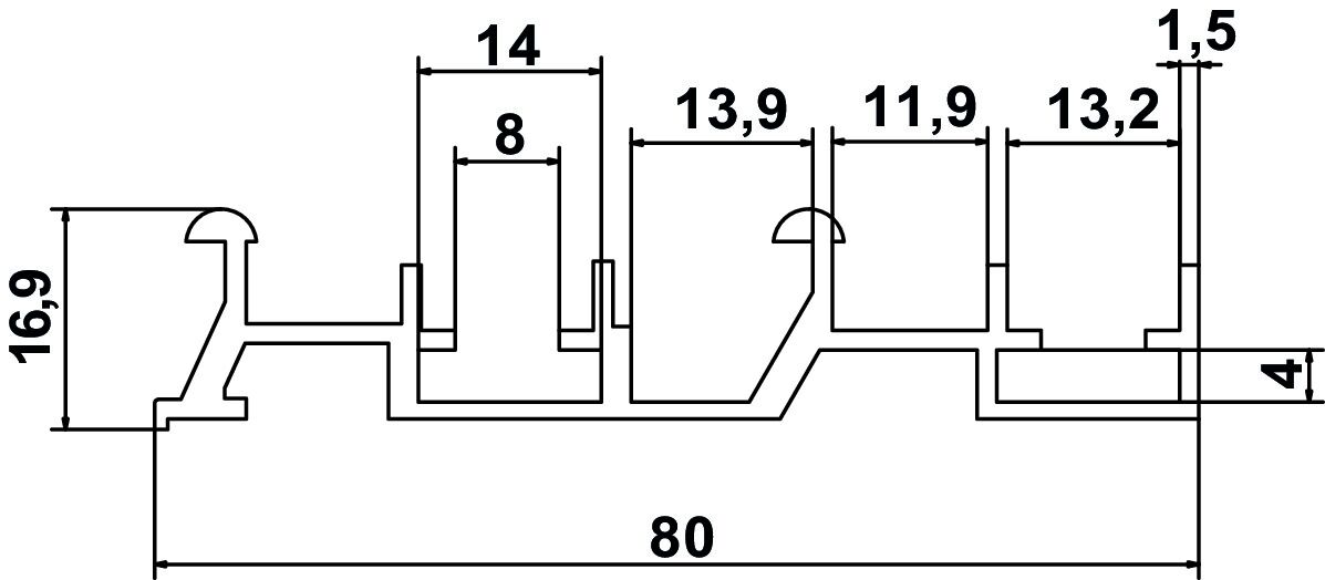 Häfele PRIME 90 Ahşap Kayar Kapak Ray Üst Ray Alüminyum 2,500 mm Alüminyum Renkli Eloksal 403.38.821