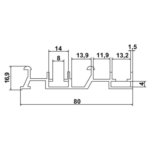 RIME 90 İkili Üst Taşıyıcı Ray Alüminyum Eloksal Mat 3000mm
