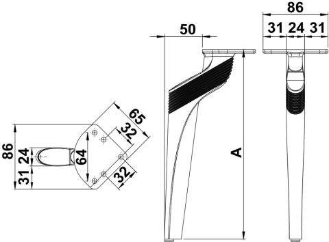 Häfele MARTIN D Mobilya Ayağı Alüminyum - 250 mm 70 mm Altın Parlak 634.94.502