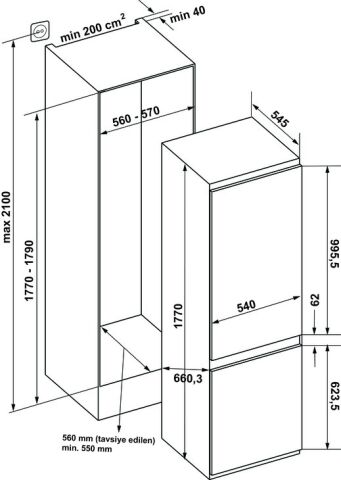 Häfele CAPELLA Buzdolabı 54 cm Alttan Donduruculu 540 mm 1,770 mm Ankastre-Beyaz gövde 533.19.500