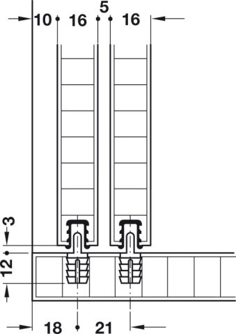 Häfele Tekli taşıyıcı ray Slido F-Line11 12 kg üst 16x14 mm ≤12 kg Siyah 404.71.302