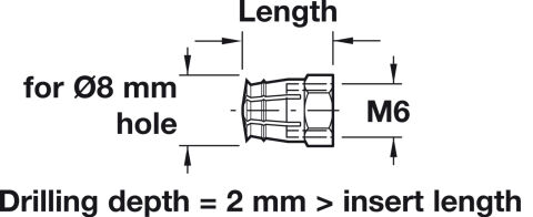 Häfele Açılan kovan M6 pirinç - 8 mm 9 mm Boş Bastırark montaj 039.00.267