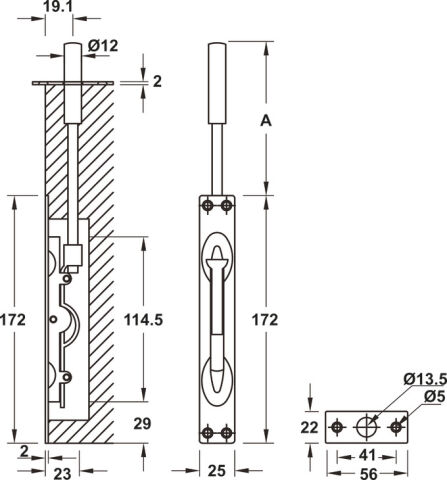 Häfele Gömme Sürgü Kol hareketi - 25/205 mm 25 mm 172 mm 911.81.167