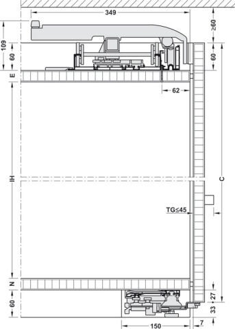 Häfele Kayar kapı donanımı Finetta F-Flush54 70A 35–70 kg 143 mm 406.11.065