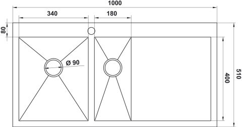 Häfele NOVARA PLUS 02 Eviye Paslanmaz Çelik - 1000x510 mm Fırçalanmış 570.90.551