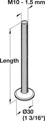 Häfele Ayarlama vidası M10 diş döner uzunluk 60–120 mm 60 mm Allen 300 kg 637.03.009