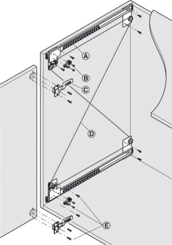 Häfele Slido F-Park71 16A Ahşap pivot kayar kapaklar set 340 mm ≤16 kg Kılavuz: Siyah 408.25.335