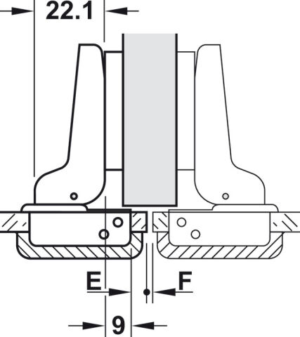 Häfele Metallamat A/SM 92° Gizli menteşe yarım binili 35 mm Cup: Siyah Hinge arm: nikel 316.33.301