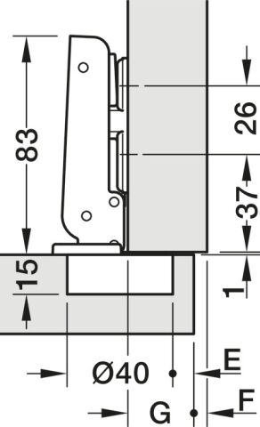 Häfele Özel menteşe Tam binili montaj en fazla 900 mm Nikel kaplama 327.22.510