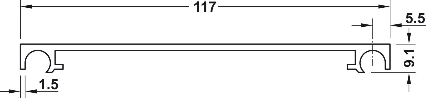 Häfele bağlantı profili üst ve altı bağlamak ve örtmek 117 mm 9,10 mm 408.45.109
