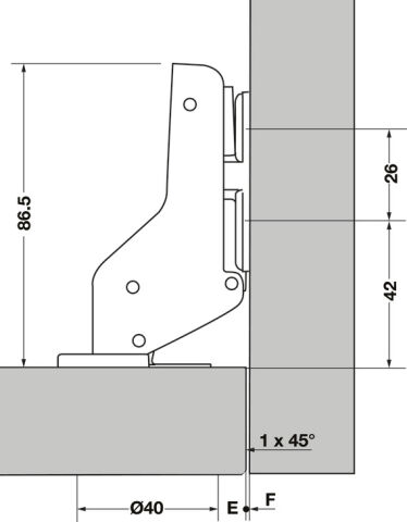 Häfele Özel menteşe İçerlek montaj en fazla 900 mm Nikel kaplama kapıdan dolaba 327.22.512