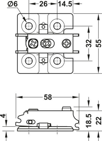 Häfele Menteşe tabanı - 6 mm Nikel kaplama 32 mm 327.33.010