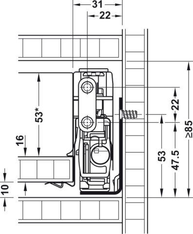 Hafele Matrix Box P Plus 40, çekmece yan yüksekliği 60 mm