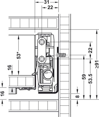 Hafele Matrix Box P Plus 40, çekmece yan yüksekliği 60 mm