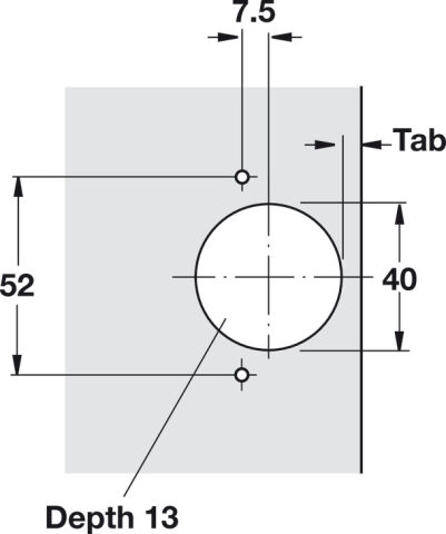Gizli menteşe, Hafele METALLA 510 A/SM 94°, 40 mm'ye