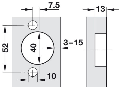 Gizli menteşe, Hafele METALLA 510 A/SM 94°, 40 mm'ye