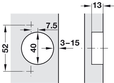Gizli menteşe, Hafele METALLA 510 A/SM 94°, 40 mm'ye