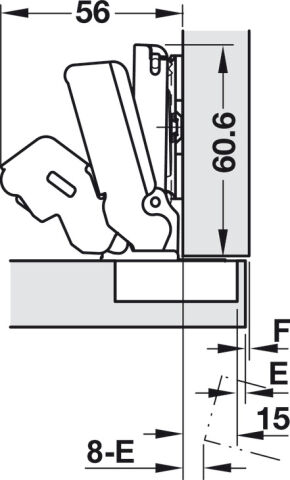 Häfele Metalla 510 Push A/SM 165° Gizli menteşe tam 35 mm Nikel kaplama 329.07.900