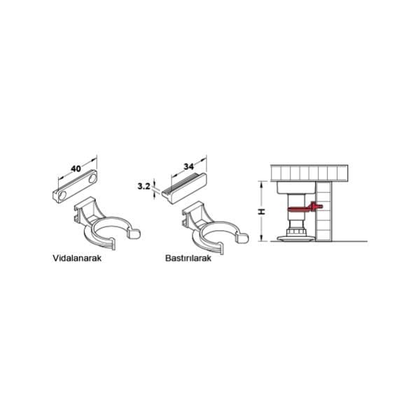 Hafele AXILO 78 Baza klips,vida ile montaj,bey.