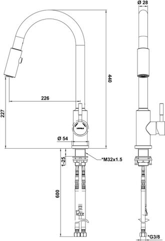 Häfele PABLO PULL Eviye Bataryası Spiralli Çift 440 mm Mat siyah 577.70.001